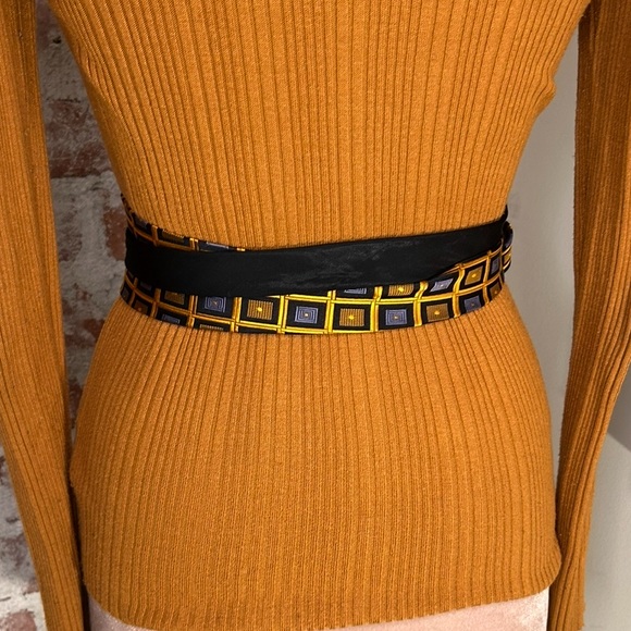 Gold Squares Hand Crafted Obi belt upcycled silk ties cummerbund Cinch OS - Picture 5 of 16